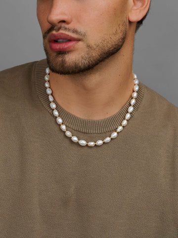 Nialaya Men's Necklace Men's Baroque Pearl Necklace Men's Baroque Pearl Necklace 20 Inches / 50.8 cm MNEC_116